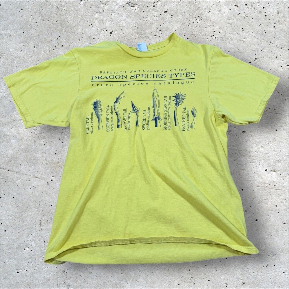 Fourth Wing Basgiath War College Dragon Types Shirt Small S Yellow Bookish Tee